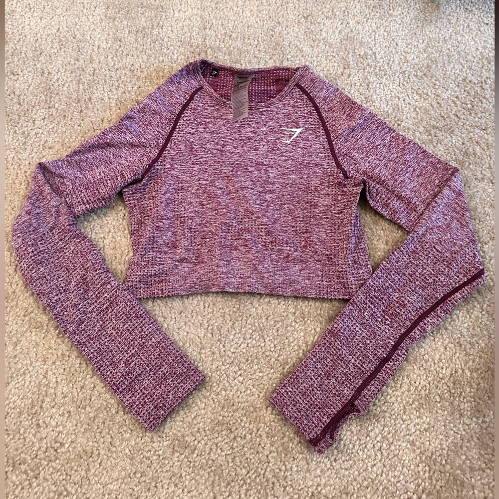 GYMSHARK Plum Dry Long Sleeve Top W/Thumbholes and Breathable Technology Size M